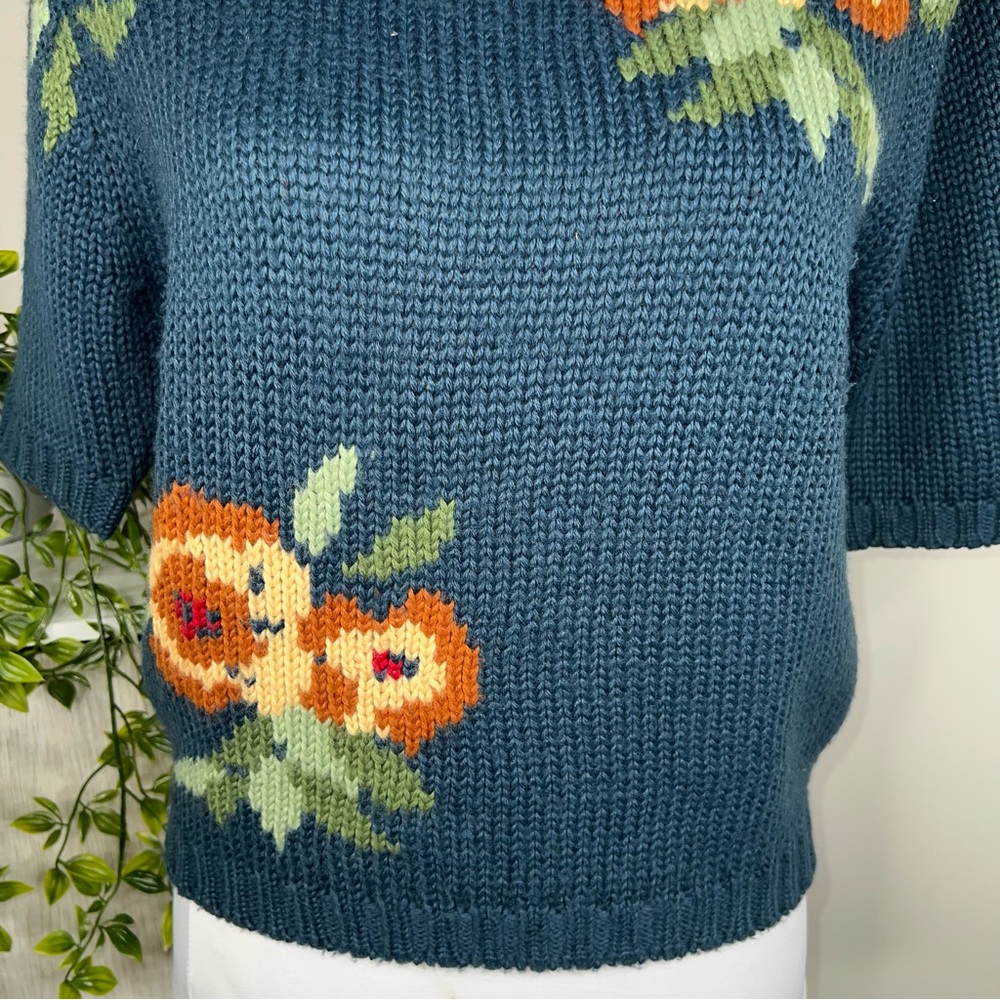 Floral Knit Sweater - Teal - Picture 4 of 9